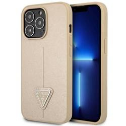 Original Case IPHONE 14 PRO MAX Guess Hardcase Saffianotriangle Logo (GUHCP14XPSATLE) beige