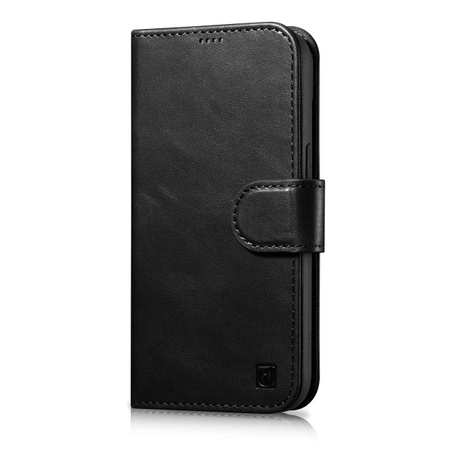 iCarer Oil Wax Wallet Case 2in1 etui iPhone 14 skórzany pokrowiec z klapką Anti-RFID czarny (WMI14220721-BK)