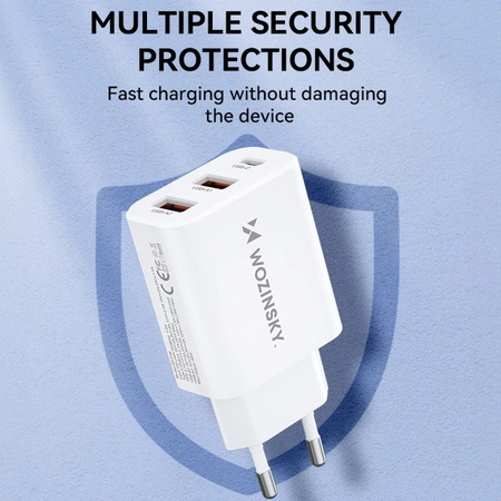 Wozinsky CWCUCW 30W USB-C / 2 x USB-A wall charger - white