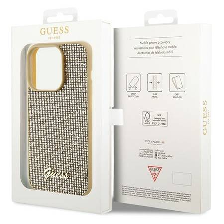 Guess Disco Metal Script case for iPhone 15 Pro - gold