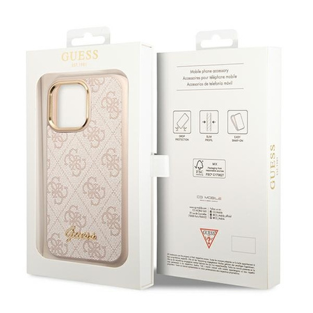 Original Case IPHONE 14 PRO Guess Hard Case 4G Vintage Gold Logo (GUHCP14LHG4SHP) pink