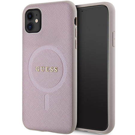 Guess GUHMN61PSAHMCP Hülle für iPhone 11 / Xr – rosa Saffiano MagSafe