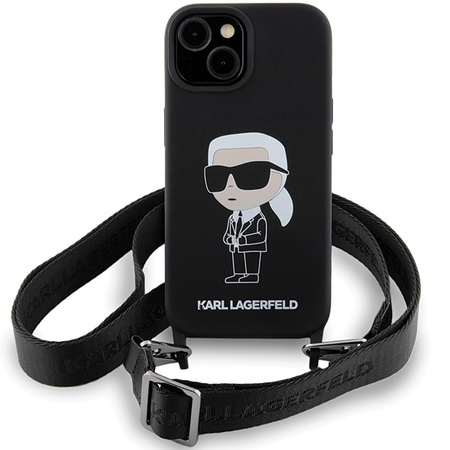 Karl Lagerfeld KLHCP15SSCBSKNK iPhone 15 6.1&quot; hardcase black/black Crossbody Silicone Ikonik