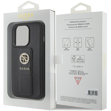 Guess Grip Stand 4G Saffiano Strass case for iPhone 15 Pro Max - black