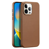 Dux Ducis Grit Leather Case for iPhone 14 Pro Elegant Faux Leather Cover (MagSafe Compatible) Brown