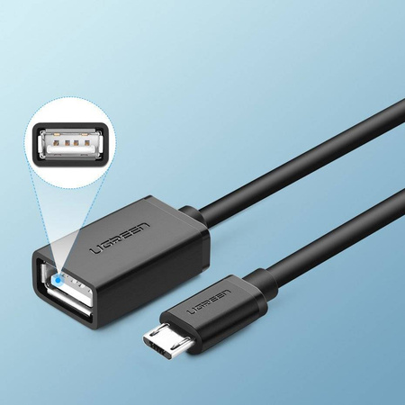 Ugreen kabel adapter przejściówka OTG USB (żeński) - micro USB (męski) 12 cm USB 2.0 480 Mbps czarny (US133 10396)