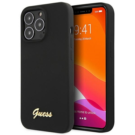 Guess GUHCP13XLSLMGBK iPhone 13 Pro Max 6.7" black/black hardcase Silicone Script Gold Logo