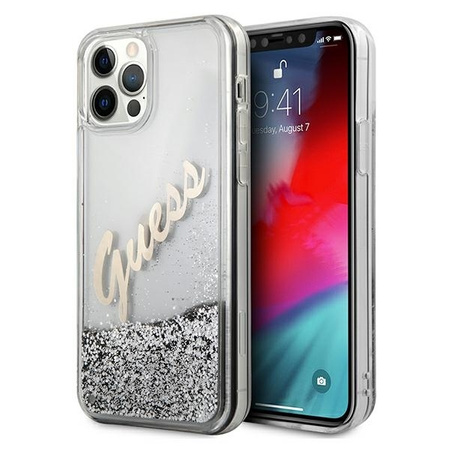 Guess GUHCP12LGLVSSI iPhone 12 Pro Max 6,7" srebrny/silver hardcase Glitter Vintage Script