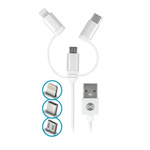 Forever kabel 3w1 USB - Lightning + USB -C + microUSB 1,0 m 1,5A biały