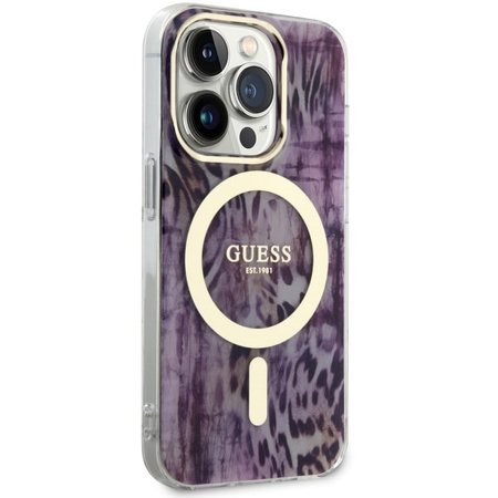 Guess GUHMP14LHLEOPWP iPhone 14 Pro 6.1" pink/pink hardcase Leopard MagSafe