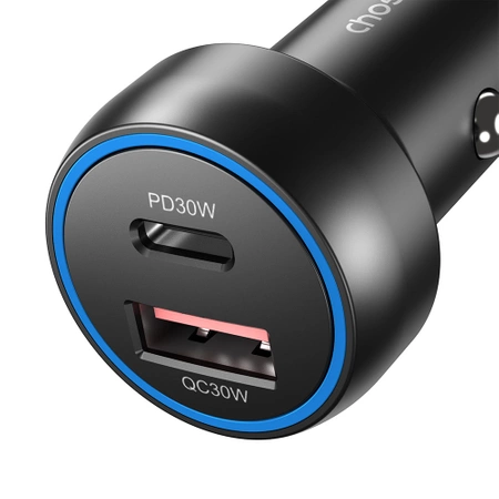 Choetech TC0014 USB-C USB-A PD 60W car charger with LED backlight - black