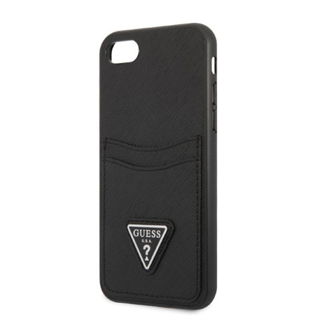 Original Handyhülle IPHONE SE 2022 / SE 2020 / 7 / 8 Guess Hardcase Saffiano Triangle Logo Cardslot schwarz