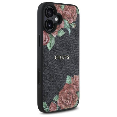 Original Handyhülle IPHONE 16 Guess Hardcase 4G Flowers Print MagSafe (GUHMP16SP4ROPEMCK) schwarz