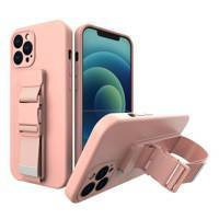 Rope case gel TPU airbag case cover with lanyard for iPhone 12 mini pink