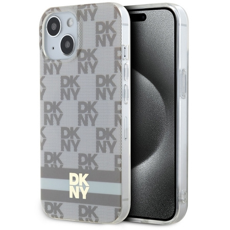 DKNY DKHMP15SHCPTSE iPhone 15 / 14 / 13 6.1" beżowy/beige hardcase IML Checkered Mono Pattern & Printed Stripes MagSafe