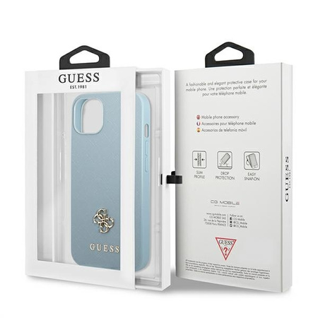 Original Case IPHONE 13 Guess Hardcase Saffiano 4G Small Metal Logo (GUHCP13MPS4MB) blue