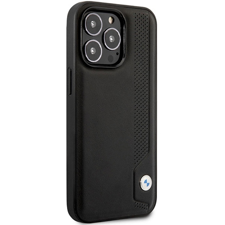 Original Handyhülle IPHONE 14 PRO BMW Hardcase Leather Blue Dots (BMHCP14L22RBDK) schwarz