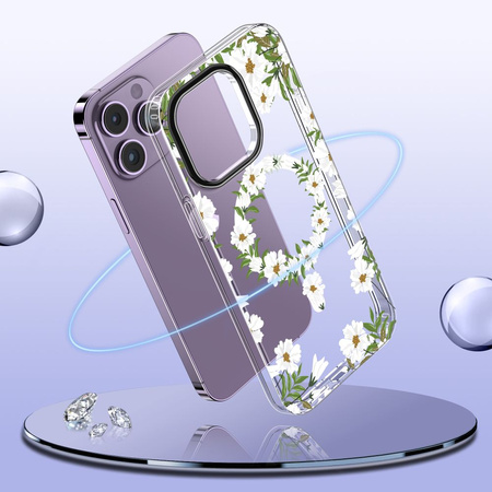 Case APPLE IPHONE 15 PRO Tech-Protect MagMood MagSafe White Daisy transparent