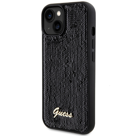 Etui Guess Sequin Script Metal na iPhone 15 - czarne