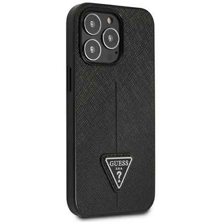 Original Handyhülle IPHONE 14 PRO Guess Hardcase Saffianotriangle Logo (GUHCP14LPSATLK) schwarz