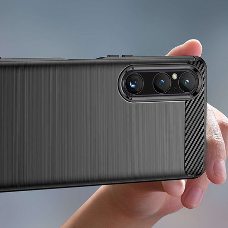 Carbon Case Cover für Sony Xperia 1 V flexible Silikon-Carbon-Hülle schwarz