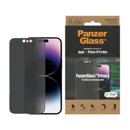 Szkło Hartowane 5D IPHONE 14 PRO MAX PanzerGlass Ultra-Wide Fit Privacy Screen Protection Antibacterial (P2774)