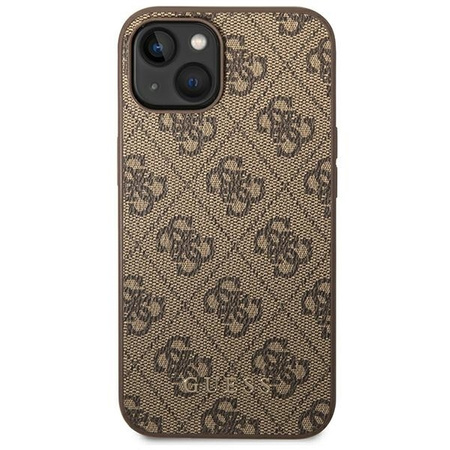 Original Case IPHONE 14 Guess Hard Case 4G Metal Gold Logo brown