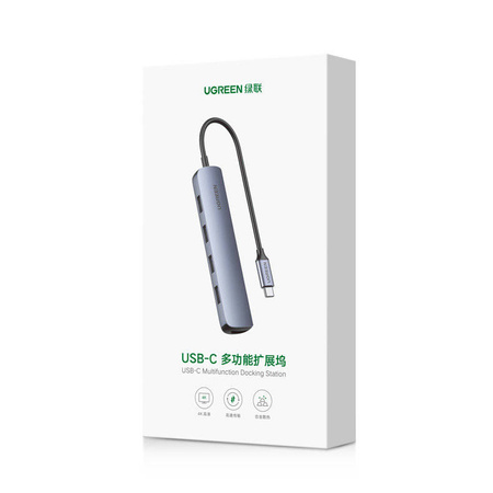 Ugreen adapter przejściówka USB Typ C - HDMI / 4 x USB szary (CM417)