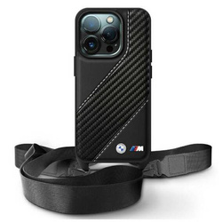 Original Handyhülle IPHONE 16 PRO MAX BMW Hardcase M Edition Carbon Stripe & Strap (BMHCP16X23PSCCK) schwarz