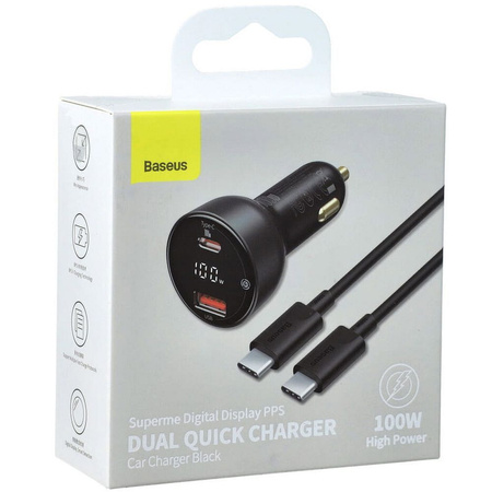 ŁAD SAM BASEUS SUPERME 1xUSB, 1xUSB-C 100W + KABEL USB-C 1M CZARNY/BLACK