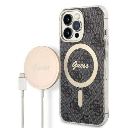 Guess Bundle Pack MagSafe 4G - Zestaw etui + ładowarka MagSafe iPhone 13 Pro Max (czarny/złoty)