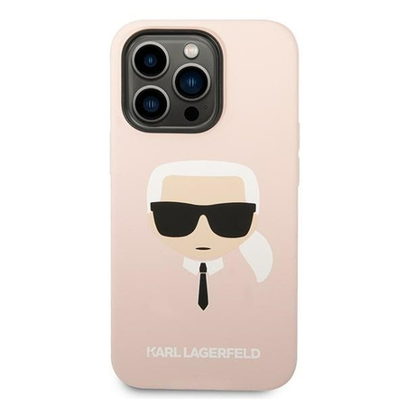 Original Handyhülle IPHONE 14 PRO Karl Lagerfeld Hardcase Silicone Karl`s Head MagSafe (KLHMP14LSLKHLP) rosa