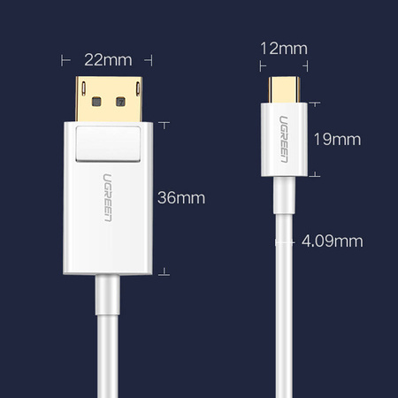 Ugreen jednokierunkowy kabel przejściówka z USB Typ C do Display Port 4K 1,5m biały (MM139)