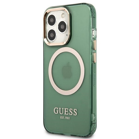 Oryginalne Etui IPHONE 13 PRO Guess Hard Case Gold Outline Translucent MagSafe (GUHMP13LHTCMA) khaki