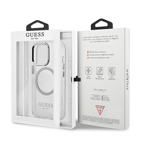 Original Case IPHONE 13 PRO Guess Hard Case Metal Outline Magsafe (GUHMP13LHTRMS) silver