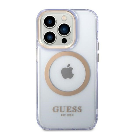 Guess GUHMP14LHTCMU iPhone 14 Pro 6.1&quot; purple/purple hard case Gold Outline Translucent MagSafe