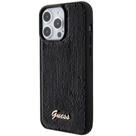 Guess Pailletten Script Metallhülle für iPhone 15 Pro – Schwarz