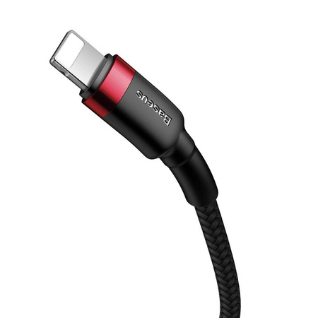 Baseus Cafule Cable wytrzymały nylonowy kabel przewód USB Typ C PD / Lightning 18W QC3.0 1m czarny-czerwony (CATLKLF-91)