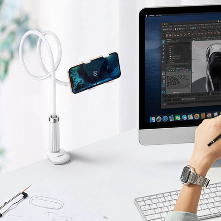 Ugreen uniwersalny uchwyt stojak podstawka na telefon tablet (do 12cm szerokości) statyw lazy holder z elastycznym ramieniem biały (30488 LP113)