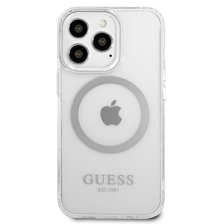 Original Case IPHONE 13 PRO Guess Hard Case Metal Outline Magsafe (GUHMP13LHTRMS) silver