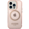 Oryginalne Etui IPHONE 14 PRO MAX Guess Hard Case Gold Outline Translucent MagSafe (GUHMP14XHTCMP) różowe