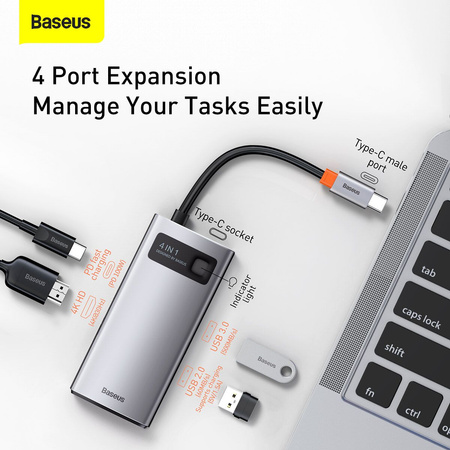 Baseus Metal Gleam 4w1 wielofunkcyjny HUB USB Typ C - USB Typ C Power Delivery 100 W / HDMI 4K 30 Hz / USB 3.2 Gen 1 / USB 2.0 (CAHUB-CY0G)