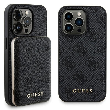 Zestaw Guess GUBPM5P15X4GEMGK iPhone 15 Pro Max 6.7" hardcase + Powerbank 5000mAh MagSafe czarny/black 4G Metal Logo