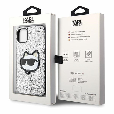 Karl Lagerfeld KLHCN61G2CPS iPhone 11 / Xr 6.1&quot; silver/silver hardcase Glitter Choupette Patch