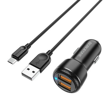 Borofone Ładowarka samochodowa BZ17 Core - 2xUSB - QC 3.0 18W z kablem USB na Micro USB czarna