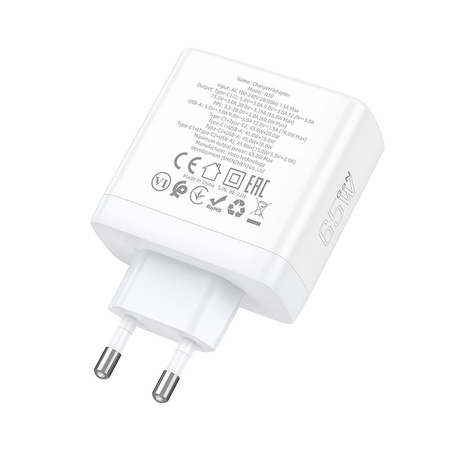 HOCO ładowarka sieciowa 2 x Typ C + USB A QC PD 65W GaN N30 biała