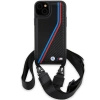 BMW M Edition Carbon Tricolor Lines &amp; Strap case for iPhone 15 / 14 / 13 - black