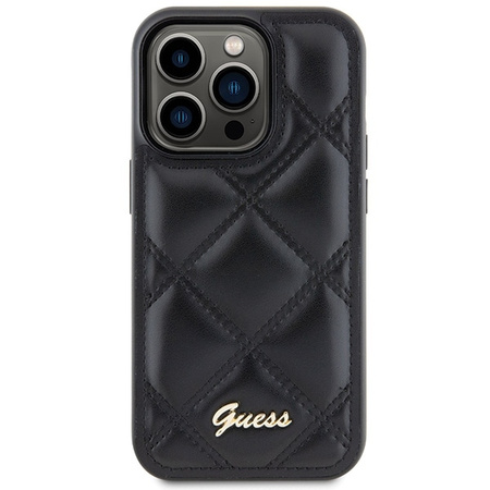 Guess nakładka do iPhone 15 Pro 6,1" GUHCP15LPSQSQSK czarna HC PU Quilted Metal Logo