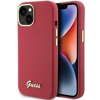 Guess Silikon Script Metal Logo &amp; Frame Hülle für iPhone 15 – Rot