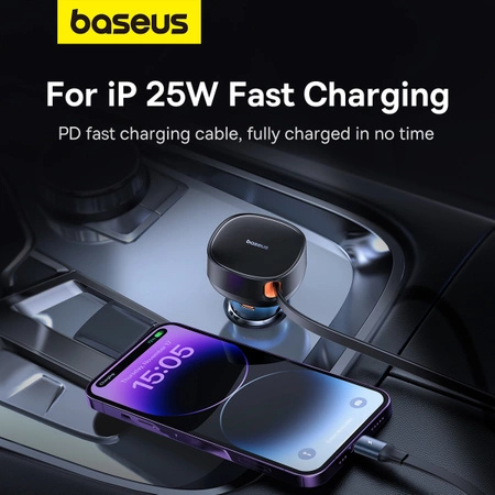 Baseus Enjoyment USB-A car charger with USB-C / Lightning 60W cable - black